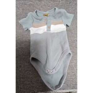 Mario Lopez Baby Boys Waffle Knit Henley Bodysuit Green Colorblock 3/6M WHBZ192M